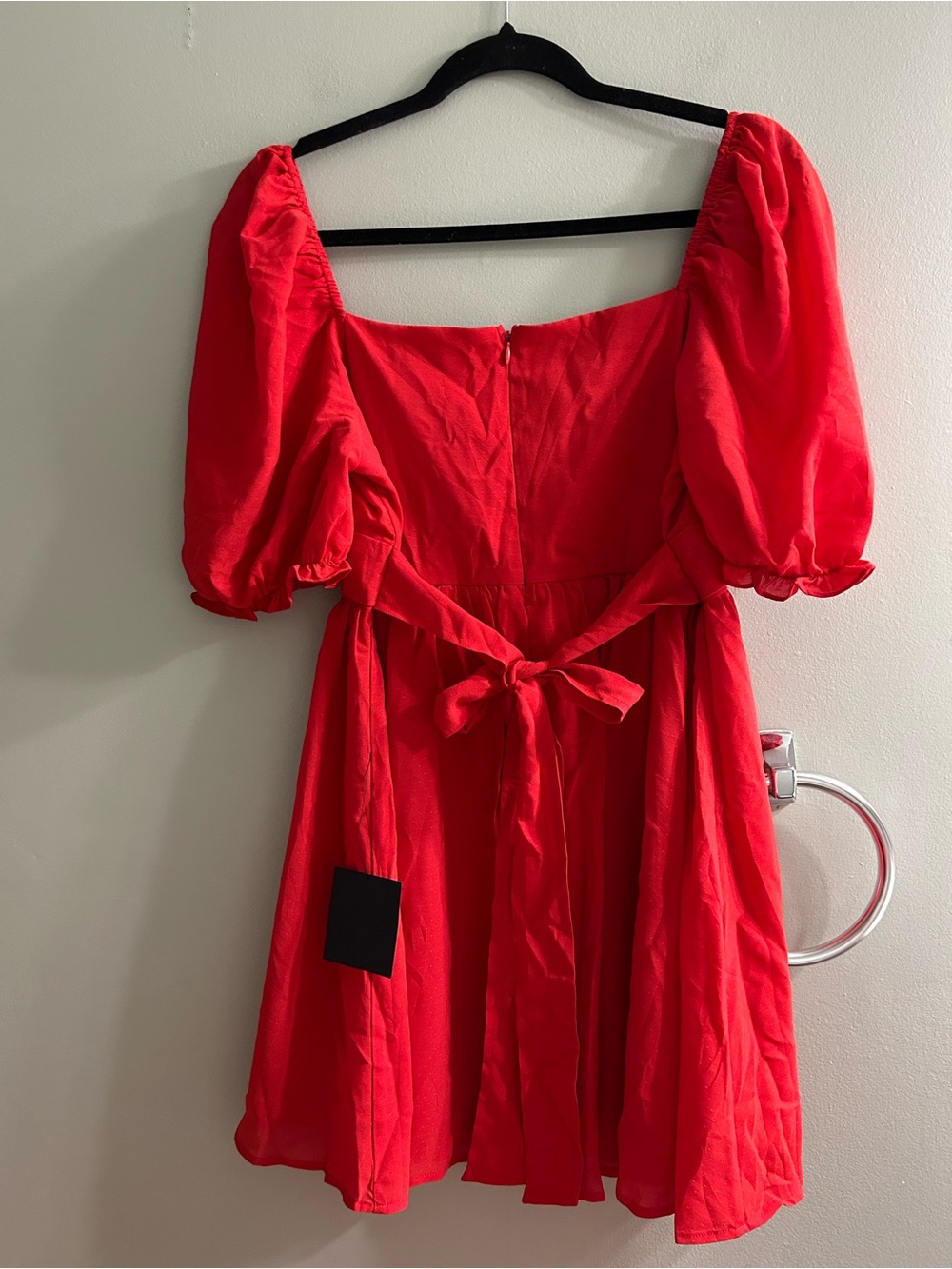 NWT LULUS Blissful Charm Red Puff Sleeve Notch Neck Mini Dress - Picture 8 of 9
